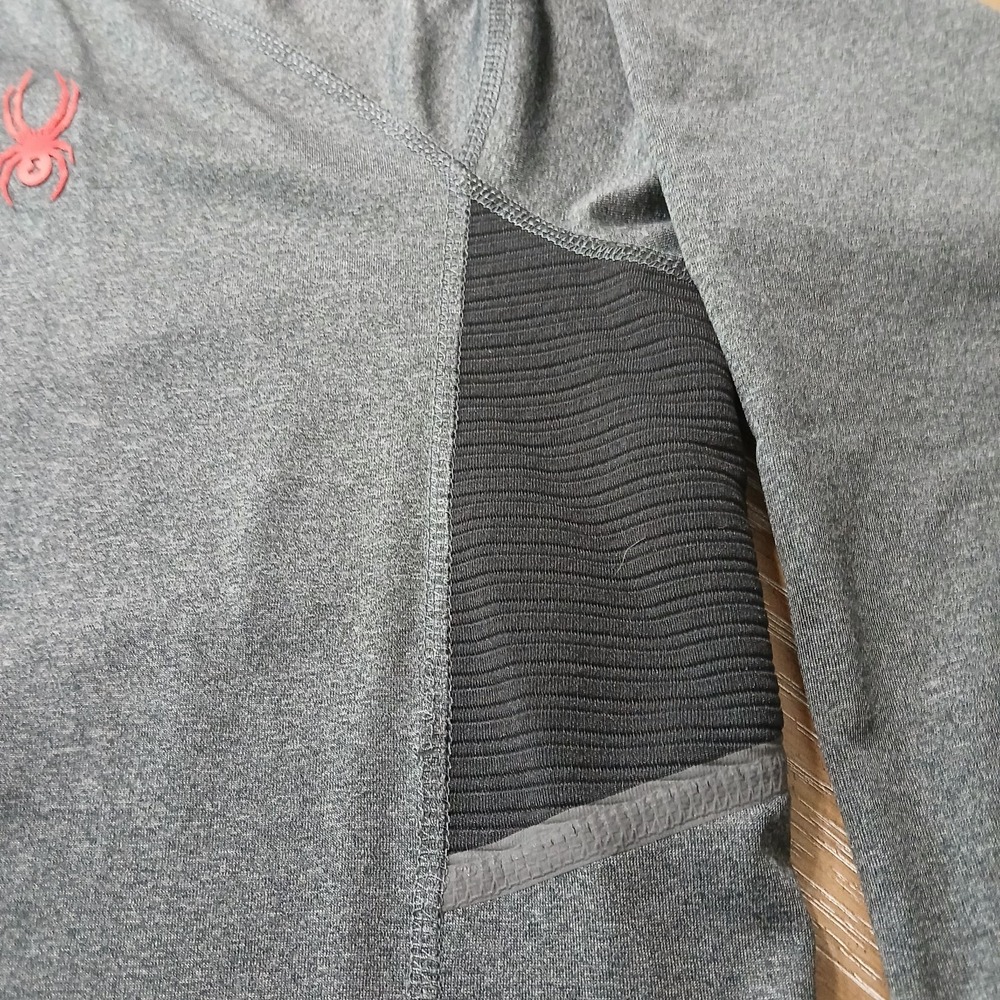 Spyder Active Mens Long Sleeve Performance Shirt Grey Black Red Logo XL - Picture 4 of 12